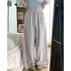 Calça Wide Leg Azul Macia e Grudenta Feminina Outono 2026 Nova Cintura Alta Solta Emagrecedora Fluida Estilo Preguiçoso Casual