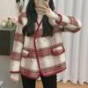 Casaco Feminino Estilo Chanel para Meninas Plus Size Gordinhas Outono/Inverno 2024 Coreano Solto Emagrecedor Algodão Xadrez Lã