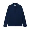 Suéter de punto acanalado con cuello de piedra transfronterizo para hombre, primavera/otoño, color liso, con insignia, suéter tipo polo de manga larga, corte holgado