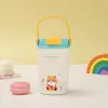 Nova Caneca de Café Estilosa de Uso Duplo com Desenho Animado, Caneca Térmica de Aço Inoxidável 316 com Canudo, Portátil e Conveniente
