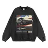 Moletom com capuz preto retrô desgastado, oversized, estampa temática, top cross-border, vendas diretas da fábrica, moletom pulôver