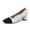 Versão em Pele de Ovelha~Sapatos de Salto Alto em Couro Genuíno, Sapatos Retro de Bico Quadrado com Salto Bloco, Sapatos de Salto Bloco com Bico Quadrado, Sapatos de Salto Bloco Estilo Chanel
