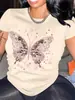 Camiseta Estampada de Desenho Animado com Laço Feminina - Top Casual de Gola Redonda com Manga Curta, Primavera e Verão, Lavável à Máquina, Poliéster Algodão