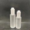 Frasco de vidro cilíndrico plano de 30ml transparente para líquido, conta-gotas pump branco para óleo essencial, embalagem secundária fosca, cosméticos