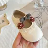 Sapatos de couro para meninas, novos sapatos de princesa para primavera e outono com detalhes de renda, morango e laço, sapatos de caminhada para bebês com sola macia