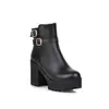 Botas de cuero de corte bajo para mujer europeas y americanas, otoño e invierno, talla 34-46, punta redonda, suela gruesa, antideslizante, cremallera lateral, tacón cuadrado, plataforma impermeable, botas Martin