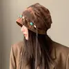 Boina Marrón Retro Estilo Japonés Maillard para Mujer Sombrero de Pescador de Pana Otoño e Invierno Boina Octagonal de Lana