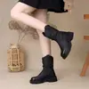 Botines Gruesos de Suela Gruesa Cómodos con Tacón Grueso Oculto para Aumentar la Altura para Mujer 2026 Nuevos Botines de Cuero de Moda para Primavera y Otoño Zapatos Individuales para Mujer