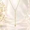 Colar Yuhui Transfronteiriço em Aço Titânio com Zircônia Cúbica em Formato de Coração e Gota d'Água em Cadeia Y, Luxo Leve e Sensação de Alto Padrão, Colar em Aço Inoxidável Banhado a Ouro Real