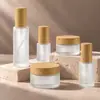 Tapa de Vidrio con Veta de Madera Botella Crema Mate Múltiples Especificaciones Botella con Atomizador Botella para Loción Tarro para Mascarilla Facial Botella de Relleno para Muestras de Cosméticos