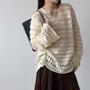 Moda feminina de alta qualidade de Dongdaemun, Coreia, novidades de outono: Suéter fino sofisticado em tricô vazado estilo coreano para mulheres