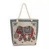 Bolsa Feminina Popular Bordada com Elefante Moda Bordada de Ombro Único Grande Tote Alta Capacidade Desenho Animado Lona para o Dia a Dia