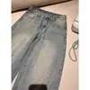 Jeans azules retro americanos, nuevo estilo de otoño, corte holgado, pantalones ligeramente acampanados, pantalones de pierna ancha casuales de moda de la calle ins