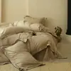 Conjunto de Roupa de Cama de Algodão e Linho Quatro Peças Minimalista, Rústico e Relaxante em Estilo Japonês com Toque de Luxo para Pousadas, Capa de Edredom de Cor Sólida para Dormitórios Estudantis