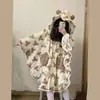 Pijama de niña estilo capa con tema de oso, conjunto de ropa de casa de franela con capucha engrosada de forro polar de coral para otoño e invierno