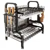 Estante de cocina de doble capa para platos, estante de almacenamiento multifuncional para encimera para tazones, palillos, cuchillos y platos