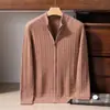 Nuevo Cárdigan de Punto Trenzado de Cachemira para Hombre Otoño e Invierno con Cremallera y Cuello Alto, Corte Holgado, Chaqueta Suéter de Punto de Cachemira Casual de Negocios