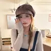 Boina Octogonal a Cuadros Estilo Coreano para Mujer Primavera y Otoño Versátil Sombrero tipo Newsboy Adelgazante Facial Sombrero de Pintor Retro Literario