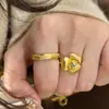 Caperucita Roja Estilo Explosivo Alambre Dibujado Enrollado Anillo de Maltosa Mediados de la Era Antigua Lujo Ligero Sentido de Alto Nivel Anillo de Diamante Anillo Abierto para Mujeres