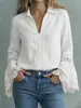 2026 Comercio Exterior Transfronterizo Sitio Independiente de Amazon Venta Caliente Suéter de Algodón y Lino de Color Sólido para Mujer Elegante Camisa de Algodón con Adorno de Encaje