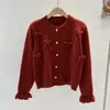 Estilo Novo Primavera e Outono 2025 Gola Redonda Laço Doce Suéter de Tricô Mangas Sino Seda Brilhante Moda Mais Fácil de Combinar Jaqueta Suéter Feminina