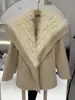 2025 Nuevo Otoño e Invierno Cuello Marino Silueta Lana Doble Cara Abrigo Exterior Abrigo Exterior Piel de Zorro Genuina para Mujer Longitud Media Moderno