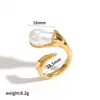 Anillo Abierto Geométrico Irregular de Perla Transfronterizo para Mujer, Moda de Lujo Ligero Anillo Abierto de Oro de 18 Quilates, No se Desvanece