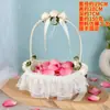 Cesta de Mão para Florista de Casamento Espalhar Flores Renda Feita à Mão Cesta de Flores de Casamento Decoração com Laço Branco Adereço de Casamento