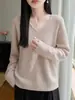 Novedades Otoño/Invierno Suéter Pulóver de Punto Fino de Piel de Mapache de Primera Calidad con Cuello en V para Mujer Artesanía Sin Costuras Estilo Holgado Perezoso Ropa de Punto Cálida