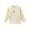 Camiseta Infantil 26 Outono/Inverno com Ombro de Babado e Manga Longa Estampa Borboleta Fada Gola Redonda Camada Base Em Estoque