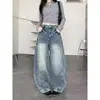 Jeans tipo guadaña retro americano lavado transfronterizo para mujer, nuevo estilo de verano, tiro alto, holgados, pierna recta, pierna ancha, pantalones tipo guadaña