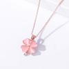Collar con colgante de trébol de cuatro hojas y piedra de ojo de gato para mujer, pulsera con colgante de flor de diamante rosa, joyería de corazón para niña, traje de flor de melocotón rosa