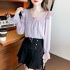 Primavera 2025 Nueva Camisa de gasa fina con cordones dulce Jersey estilo coreano Top elegante femenino para mujer de moda