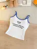 Camisola retro americana con estampado de letras, bloques de color, para chica atractiva, con copas en el pecho y hermoso diseño en la espalda