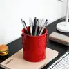 Arte de Hierro Mango Cilíndrico Portalápices de Doble Asa Cubo de Almacenamiento de Escritorio Metálico Contenedor de Bolígrafos Creativo DIY para Estudiantes Cubo de Almacenamiento para Papelería