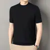 Popular camisa de punto nueva para hombre, suéter de punto fino de manga corta, camiseta básica suave de manga corta para hombre