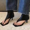 Passeio de Férias ~ Sandálias com Salto Fino Herringtop Bico Quadrado Sandálias de Salto Alto Femininas Botas de Cano Curto Versáteis Verão