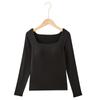 Top Cálido con Cuello Cuadrado, Copas Integradas, Capa Base Forrada de Polar, Ropa Interior Vintage Versátil de Manga Larga para Mujer para Otoño e Invierno