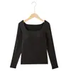 Nuevo Top Térmico de Color Sólido con Forro Polar Acolchado Cuadrado Ajustado Capa Base para Clima Frío Otoño e Invierno