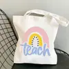 Bolsa de Lona Estampada Arco-Íris Professor Dia do Professor Bolsa de Ombro Estudante Moda Portátil Bolsa de Compras Comércio Exterior