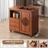 Mesa de Chá Móvel, Pequeno Gabinete Lateral de Mesa de Chá, Armário de Chá Doméstico para Sala de Estar, Mesa de Chá de Madeira Maciça, Com Aquecimento de Água Integrado e Preparo de Chá, Carrinho de Chá com Rodas