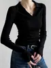 Elegante suéter de punto con cuello polo color café para mujer, súper estiloso y ajustado, perfecto para otoño e invierno, con cuello camisero