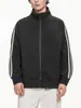 Moletom Muqiu Masculino Estilo Retro Americano Listrado Texturizado Gola Alta, Jaqueta Coach Casual Solta Masculina