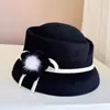 Feng Shui Xiaoxiang Bola de Visón Camelia Sombrero de Pescador Sombrero de Fieltro de Lana Australiana para Niños Sombrero de Cuenca Francés Cúspide Cóncava Sombrero de Copa Tendencia