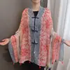 Estilo Étnico Proteção Solar de Viagem Chapéu de Sol Fivela de Disco Pulôver Capa Blusa Cardigan Feminino Estilo Chinês Lenço Cachecol Franja Pendurada Fino