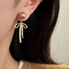 Pendientes Retro de Lazo de Perlas para Mujer, Lujo Accesible, Gama Alta, Elegantes, Pendientes, Nicho, Pendientes Únicos y Sencillos