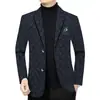 Traje de Chenilla para Hombre Otoño/Invierno 2026 Casual de Negocios Cálido con Forro de Polar Cuadros Bordados Chaqueta de Traje para Hombre de Mediana Edad