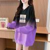 Sentido del Diseño Color Dopamina Sizzy Suéter Holgado para Mujer Estilo Simple Estilo Occidental Grafiti Largo Medio Corte Slim Look Top de Moda