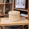 Cuidadosamente Seleccionado, Envío Gratuito, Cesta Redonda Tejida de Paja, Cesta de Almacenamiento de Escritorio Estilo Pastoral con Tapa, Cubeta de Almacenamiento para Boda, Caja de Regalo