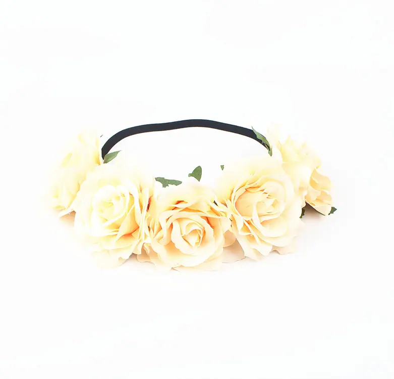 11cm5朵包芯玫瑰花黑色发带 香槟色